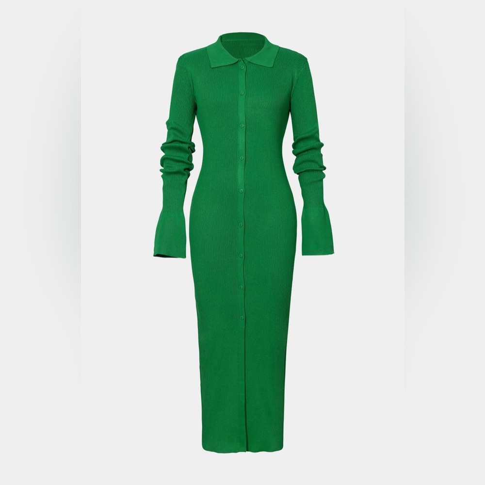 Micas Green Collared Ribbed Knit Dress Size Large